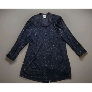 R&M Richards by Karen Wong Sz 14 Navy‎ Blue V-Neck Sparkly L/S Button Up Top